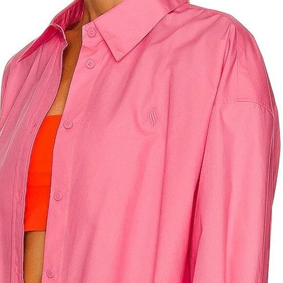 THE ATTICO Diana Shirt Cotton Poplin Cut Out Button Down in 266 Hot Pink Barbie - Picture 6 of 14